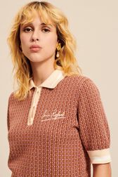 Women Geometric Print Short Sleeve Polo Shirt Brun details view 2
