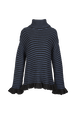 Robe courte col roulé lurex femme Raye noir/bleu vue de face