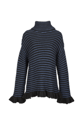 Robe courte col roulé lurex femme Raye noir/bleu vue de face