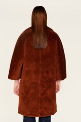 Women Velvet Long Coat Coffee back worn view