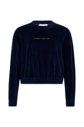 Pull manches longues en velours Bleu canard vue de face