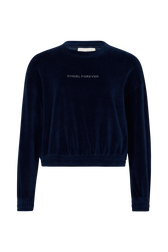 Long-Sleeved Velvet Sweater Blue duck front view
