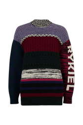 Patchwork Wool Knit Crew-Neck Sweater Multico front view