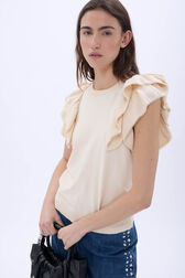 Short-sleeved sweater with ruffles Vanilla details view 2