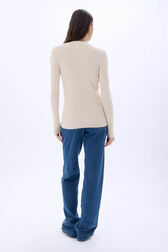 Round neck cardigan with flower detail Vanilla back worn view