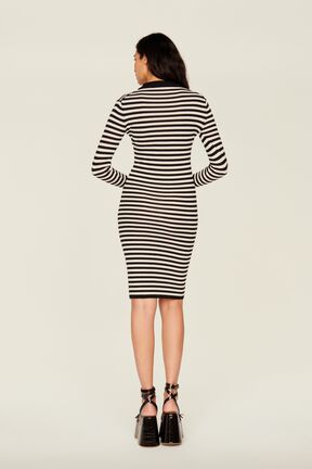 Robe longue chaussette rayée femme Raye noir/blanc vue portée de dos