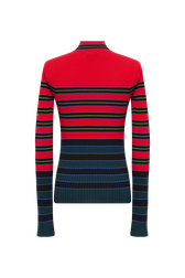 Striped knitted sweater with stand-up collar Striped blue/red back view