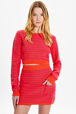 Top court manches longues bicolore femme Raye fuchsia/corail vue de détail 1
