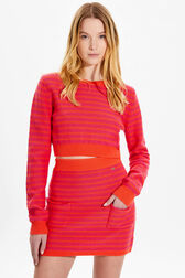 Top court manches longues bicolore femme Raye fuchsia/corail vue de détail 1