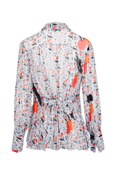 Women Cherry Print Viscose Shirt Baby blue back view