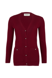 Long-Sleeved V-Neck Cardigan Claret front view