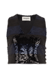 Sleeveless Striped Sequin Crop Top Silver/navy front view