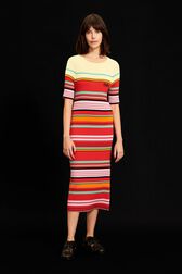 Women Colorblock Short Sleeve Long Dress Red front worn view