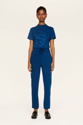 Women Cotton Jersey Jogging Prussian blue front worn view