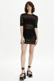 Robe courte dentelle ajourée rayée femme Noir vue portée de face