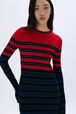 Striped knitted dress with stand-up collar Striped blue/red details view 1