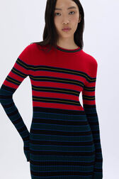 Striped knitted dress with stand-up collar Striped blue/red details view 1