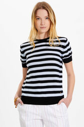 Women Poor Boy Striped Short Sleeve Sweater Striped black/bby blue details view 1