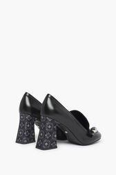 Black Metallic Leather Loafer Pumps Black back view