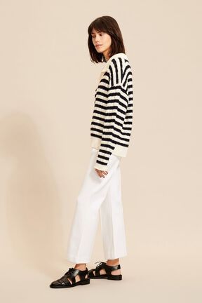 Pull vareuse col V femme Raye noir/bleu vue de détail 1