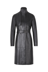 Manteau long col montant en cuir noir Noir vue de face