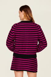 Women Big Poor Boy Striped Cardigan Black/fuchsia back worn view