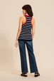 Women Striped Contrast Neckline Tank Top Black/blue back worn view