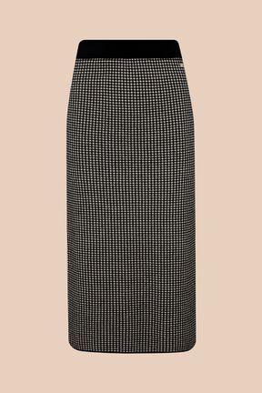 Jupe mi-longue motif pied de poule signature femme Noir vue de face