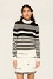 Pull col montant rayé femme Raye noir/blanc vue portée de face