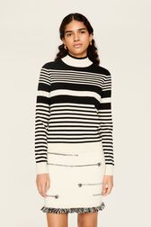 Pull col montant rayé femme Raye noir/blanc vue portée de face