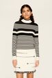 Women Iconic Bicolor Striped Sweater Black/white front worn view