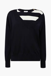 Pull en laine femme Raye noir/ecru vue de face