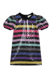 Striped Sequins Girl Dress Multico front worn view