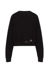 Cable-knit woolen sweater Black front view