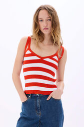 Ribbed striped top with straps Tangerine/white stripe details view 1