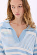 Striped cotton sailor sweater White/skyblue stripe details view 1