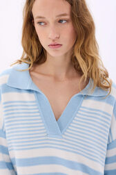 Striped cotton sailor sweater White/skyblue stripe details view 1