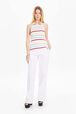 Women Picot Multicolor Striped Tank Top Multico white striped front worn view