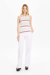 Women Picot Multicolor Striped Tank Top Multico white striped front worn view