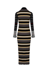 Long-Sleeved Polo-Collar Dress Black/ecru back view