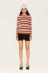 Pull rayé multicolore femme Multico raye emeraude vue portée de face