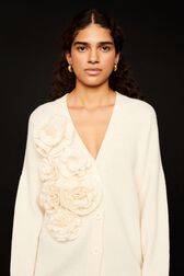 Cardigan laine fleur en relief femme Ecru vue de détail 1