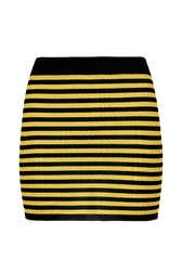Women Rib Sock Knit Striped Mini Skirt Striped black/mustard front view