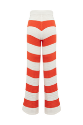Women Two-Coloured Striped Openwork Trousers Striped coral/ecru back view