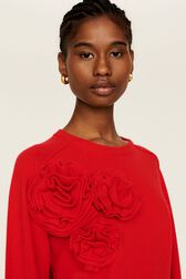 Women Wool Flowers Sweater Red details view 3