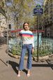 Multicolored Stripes Long Sleeve Sweater Multico front worn view