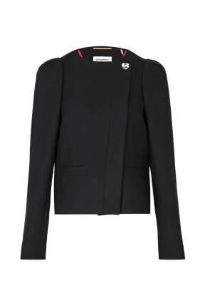 Blouson court noir en laine mélangée Noir vue de face