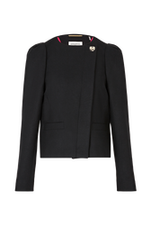 Women Short Wool Blend Jacket Black front view