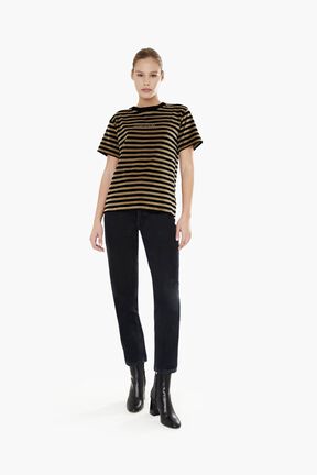 T-shirt velours femme Raye noir/kaki vue de détail 1