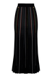 Women Multicolor Striped Long Pleated Skirt Black front view